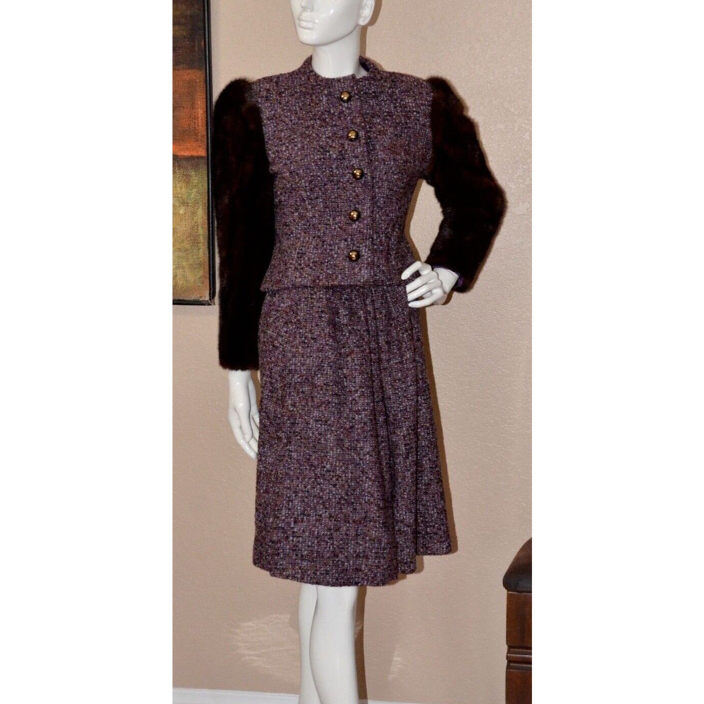Arnold Scaasi Designer Vintage Couture Mink Cropped Bolero Jacket and skirt Set - Picture 4 of 12